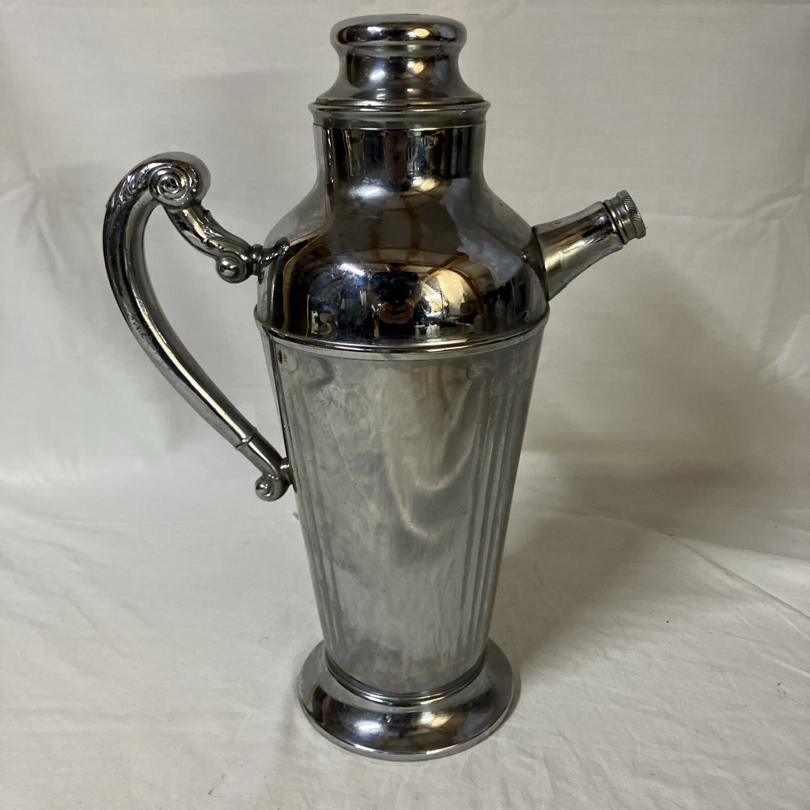 Vtg Unbranded Chrome Plated Cocktail Pitcher Art Deco Style Complete 