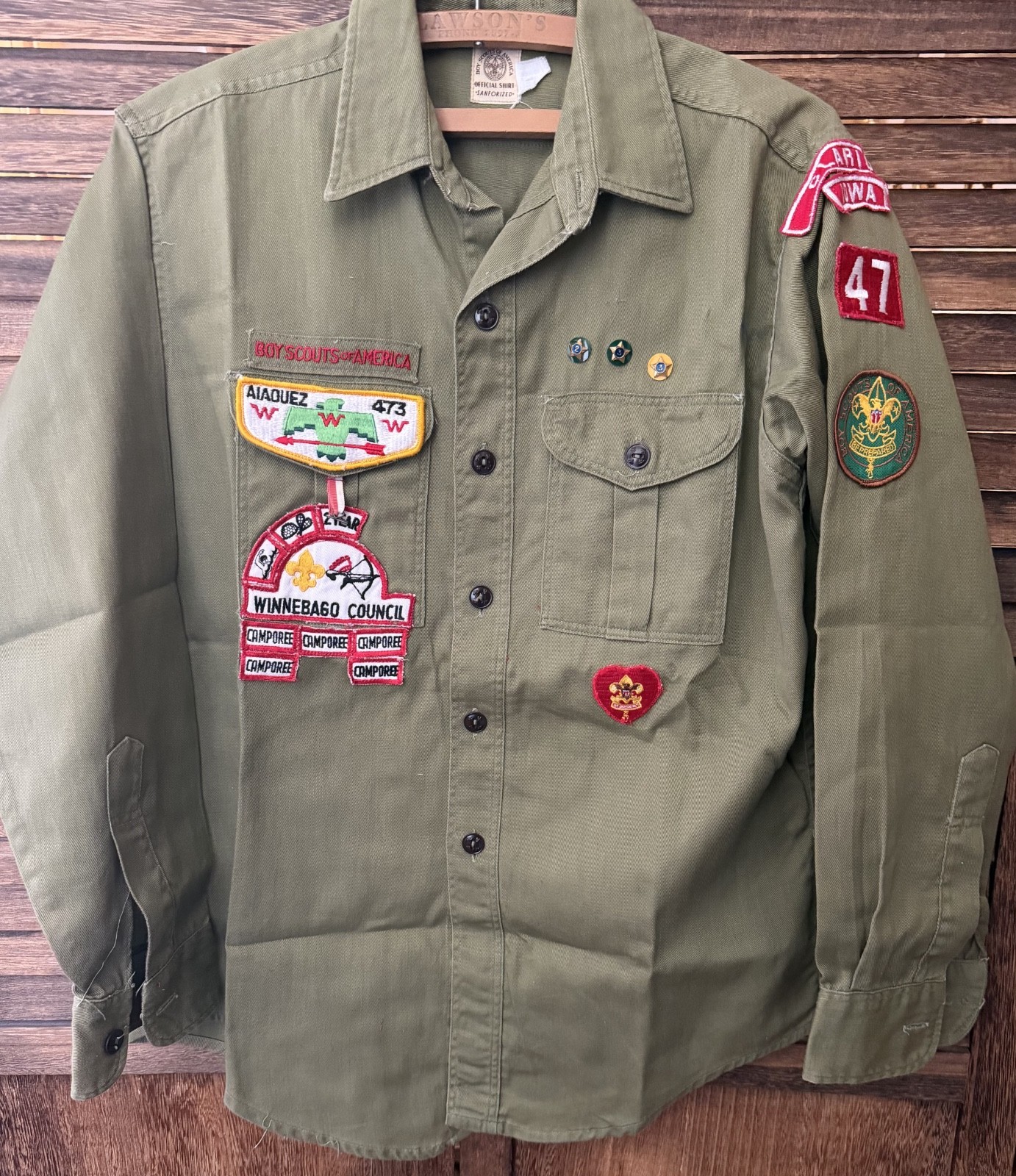 VTG 1960s BOY SCOUT Uniform SHIRT BSA WWW Aiaouez Lodge 473 Winnebago Council