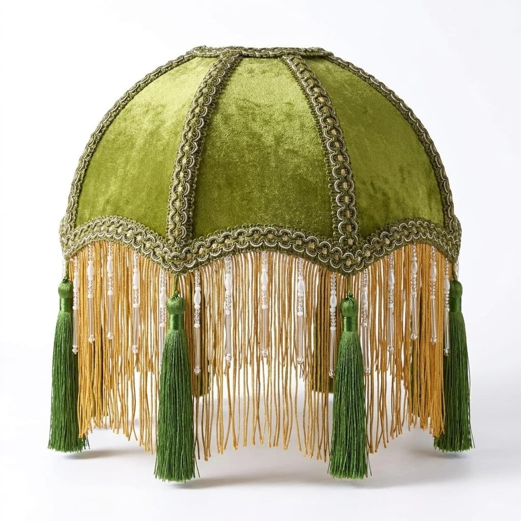 9.8 Inch vintage Lampshade With Olive Green Velvet Tassel, 9.8inch,