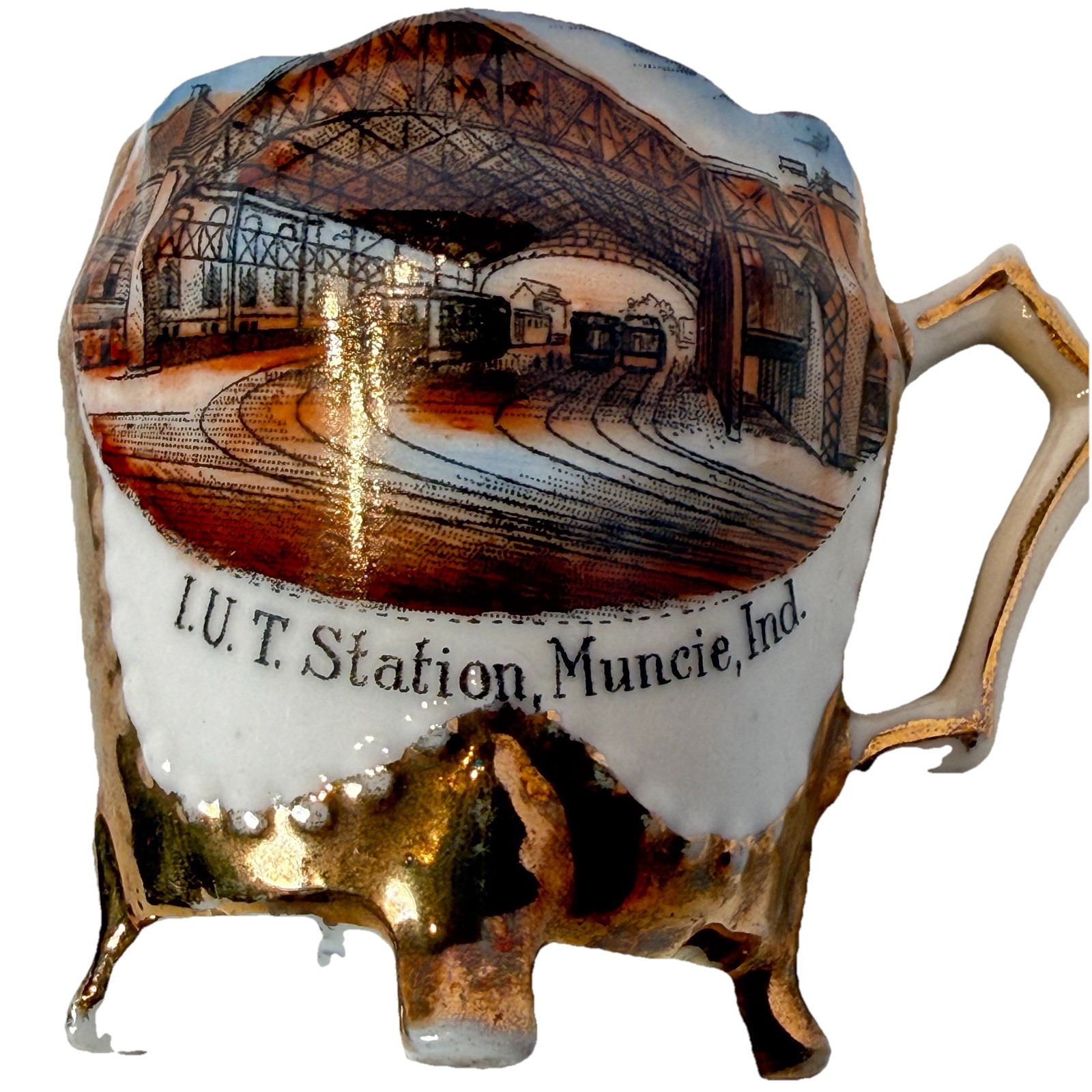 MUNCIE, INDIANA IN Antique IUT STATION Souvenir China Sugar Bowl Trinket MUNCIE, INDIANA IN Antique IUT STATION Souvenir China Sugar Bowl Trinket
