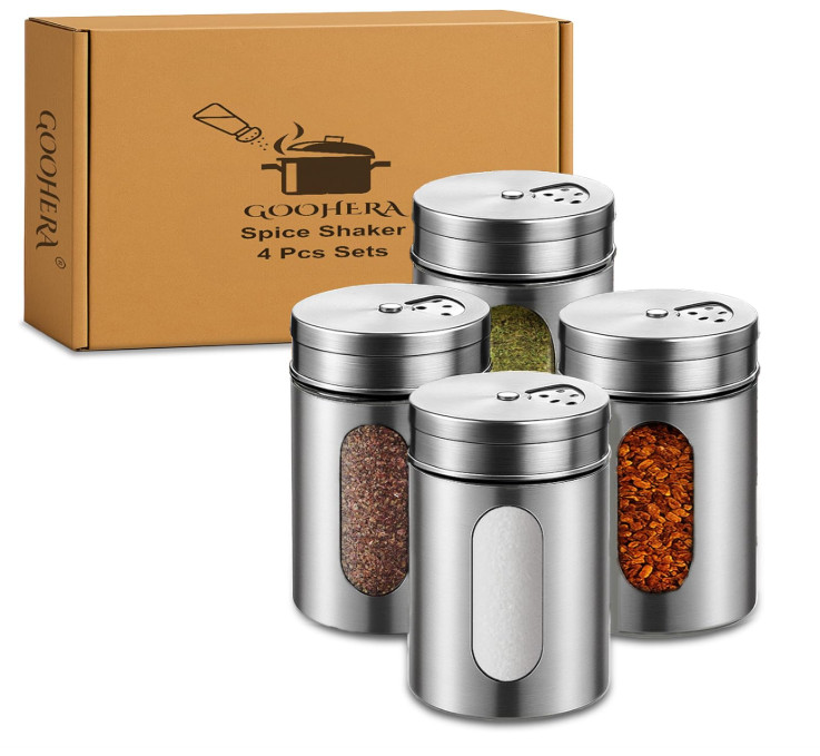 4-Piece Premium Stainless Steel Salt and Pepper Shakers Set