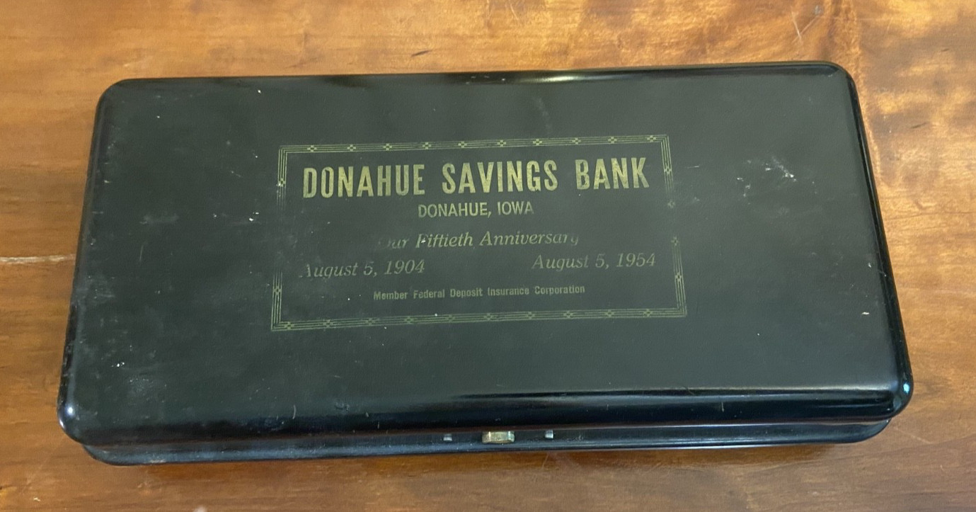 1954 Donahue Savings Bank, Iowa Document or Cash Box - 50th Anniversary - no key 1954 Donahue Savings Bank, Iowa Document or Cash Box - 50th Anniversary - no key