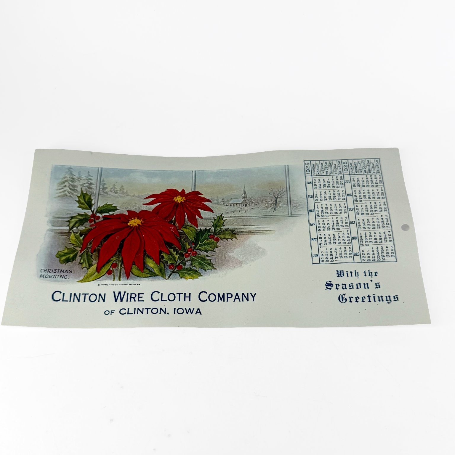 1925 Clinton Wire Cloth Company Advertising Calendar Christmas Poinsettia Iowa 1925 Clinton Wire Cloth Company Advertising Calendar Christmas Poinsettia Iowa