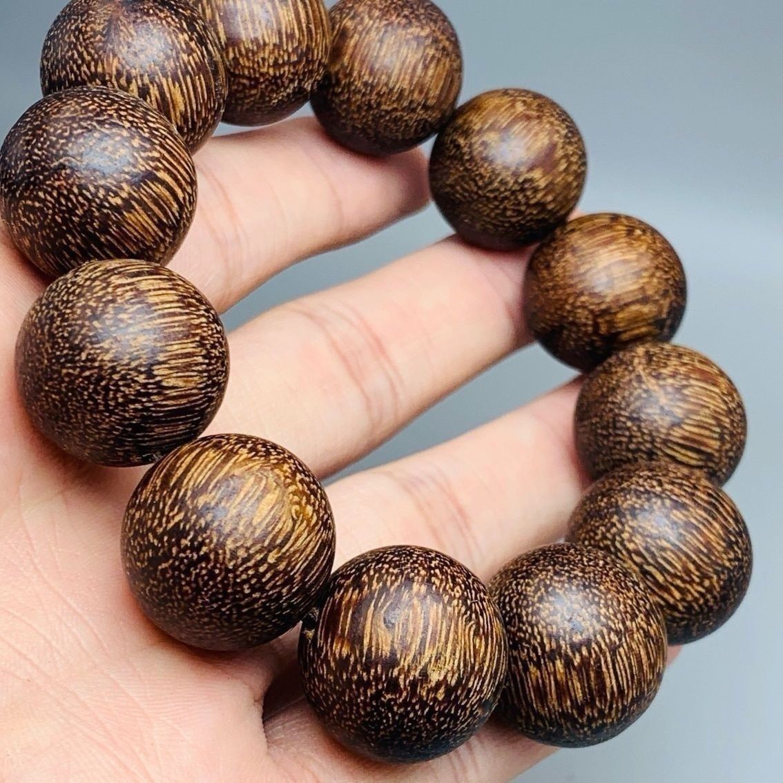 20mm-12 Beads Vietnam Ant Agarwood Qi Nan Bead Bracelet Dark Oil Feng Shui