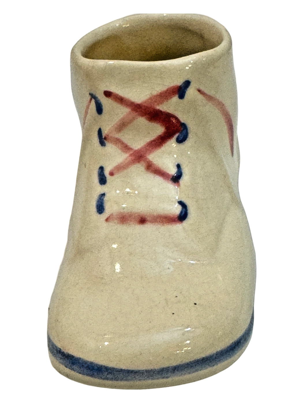 Vintage Art Pottery Baby Shoe Planter Cream Blue Pink Boy or Girl 1940-1960 2.75