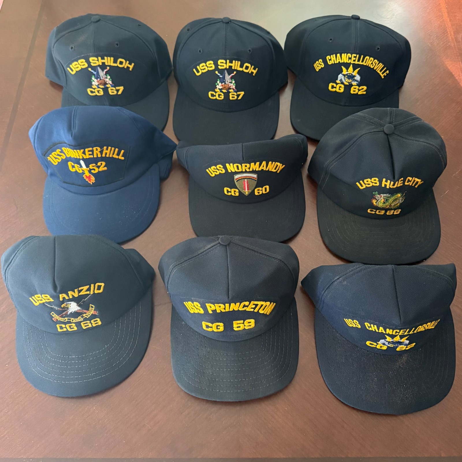Vintage US Navy Cruiser Snapback Hats CG Shiloh Narmandy Anzio Hue City Cap Lot