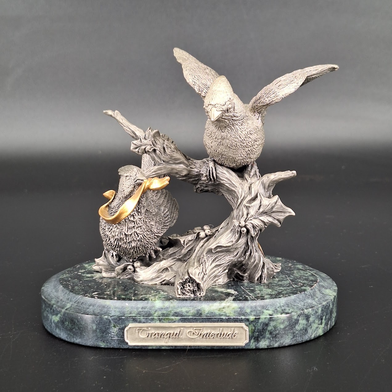 Vtg Pewter Cardinal Birds Figurine Sculpture 1995