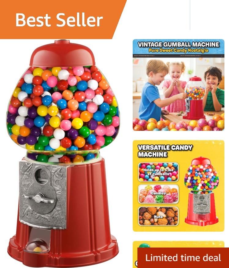Vintage 11-Inch Red Gumball Machine: Durable Candy Dispenser for Fun Snacking