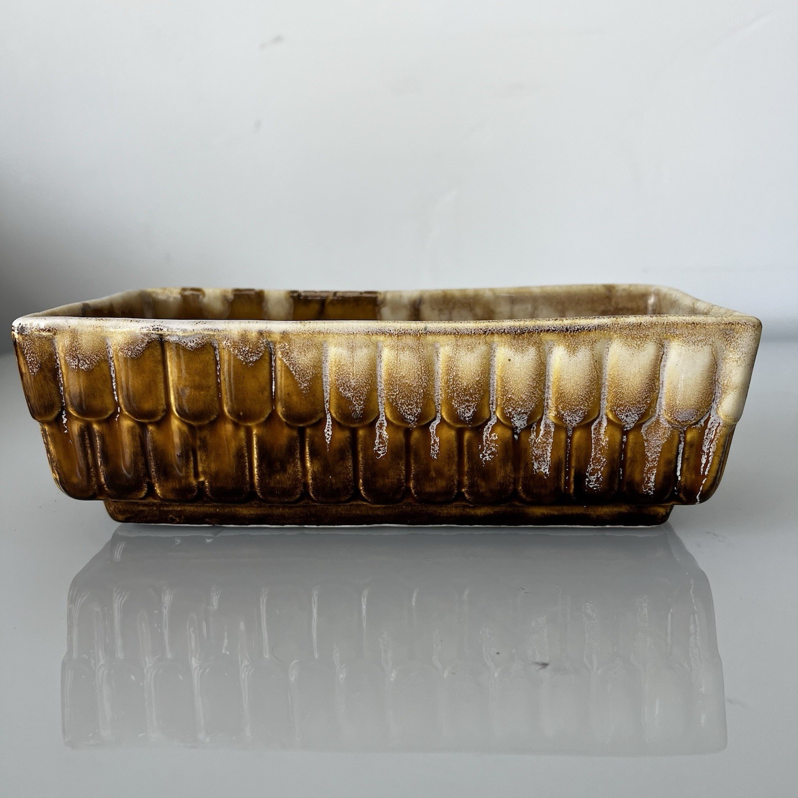 Vintage McCoy Style 404 7 USA Ceramic Brown Drip Glaze Rectangular Plantar Bowl