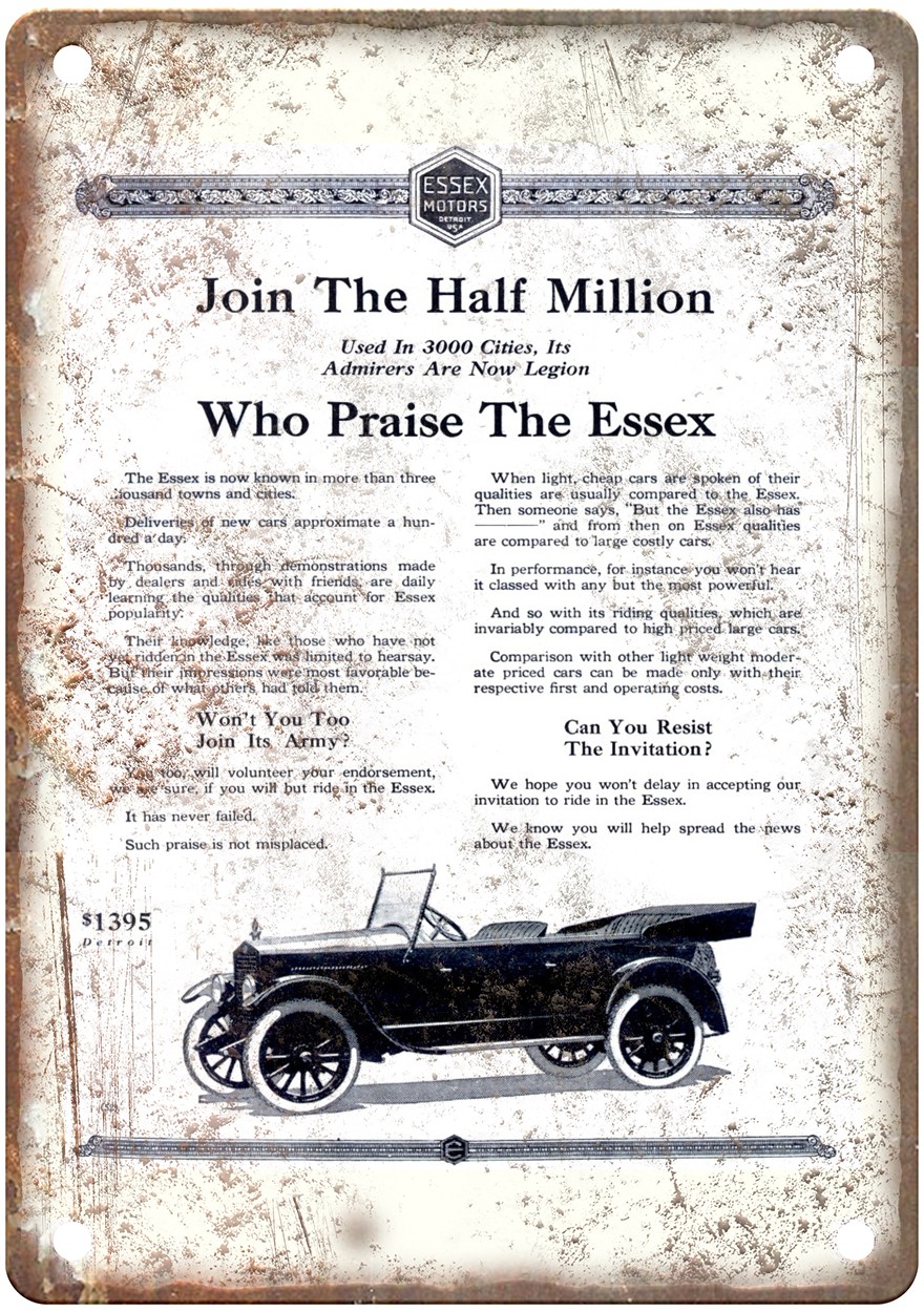 1919 Essex Vintage Automobile Ad Retro Look Metal Sign AM8676