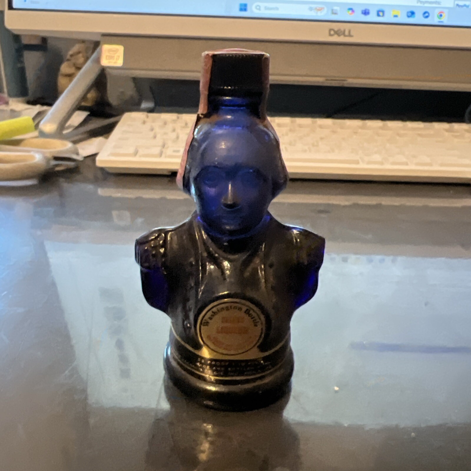Cobalt Blue Jacquin Philadelphia Washington Figural Cherry Licquer Bottle w Cap