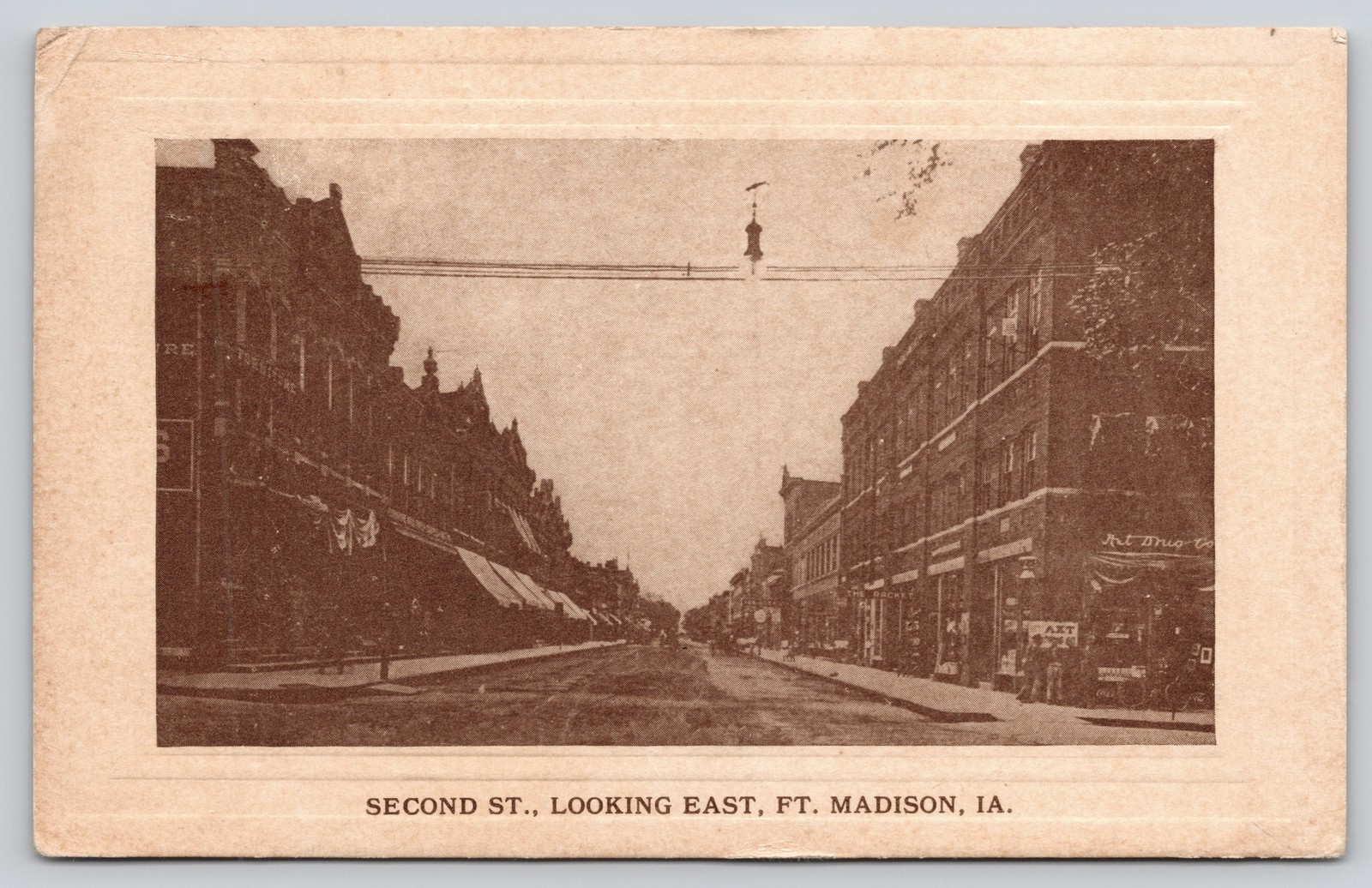 Second Street Looking East Storefronts Fort Madison Iowa Postcard