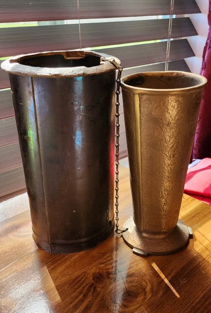 Vtg Brass Two Piece Chained Cemetery Flower Vase For Graveside/Tombstone