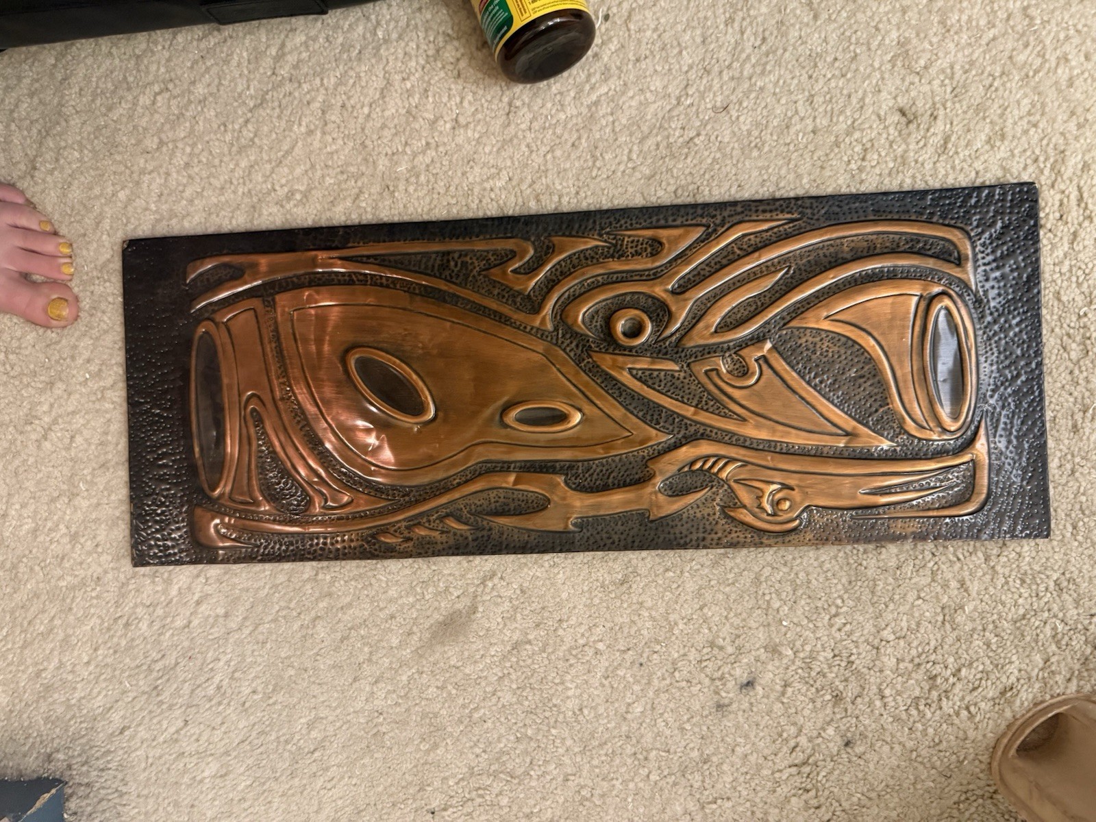Papua New Guinea Beaten Copper Relief Plaque Art PNG Tribal Spirit Totem