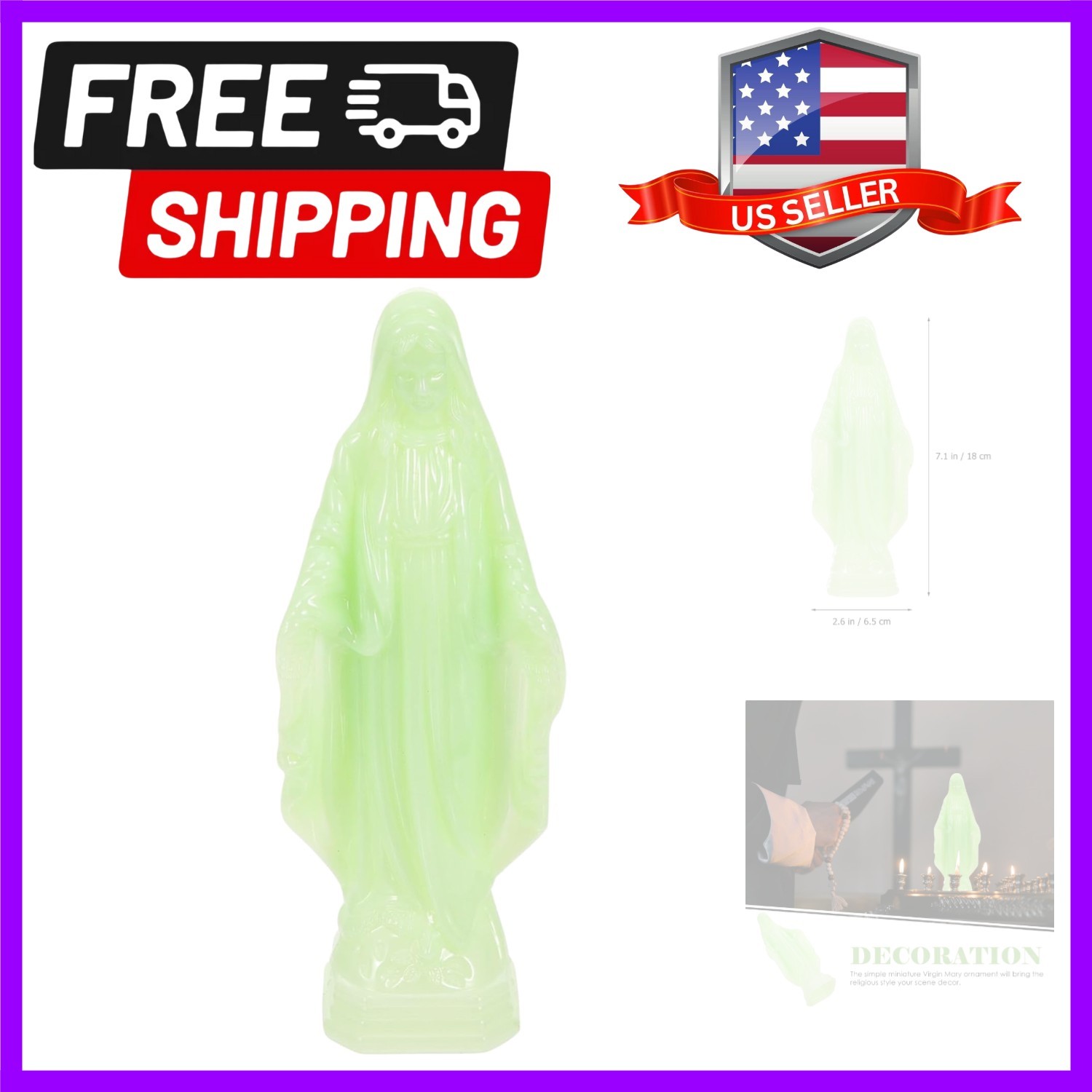 Luminous Virgin Mary Statue Glow in the Dark Catholic Religious Decor Miniatu...