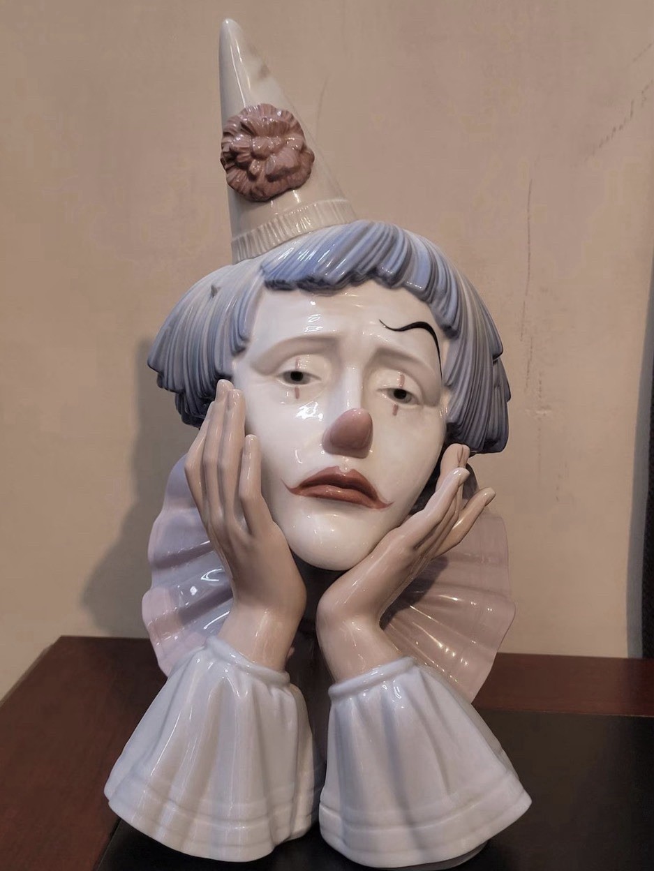 Llardo Sad Clown Head Bust 5130 Vintage Porcelain Figurine Pensive Pierrot Spain