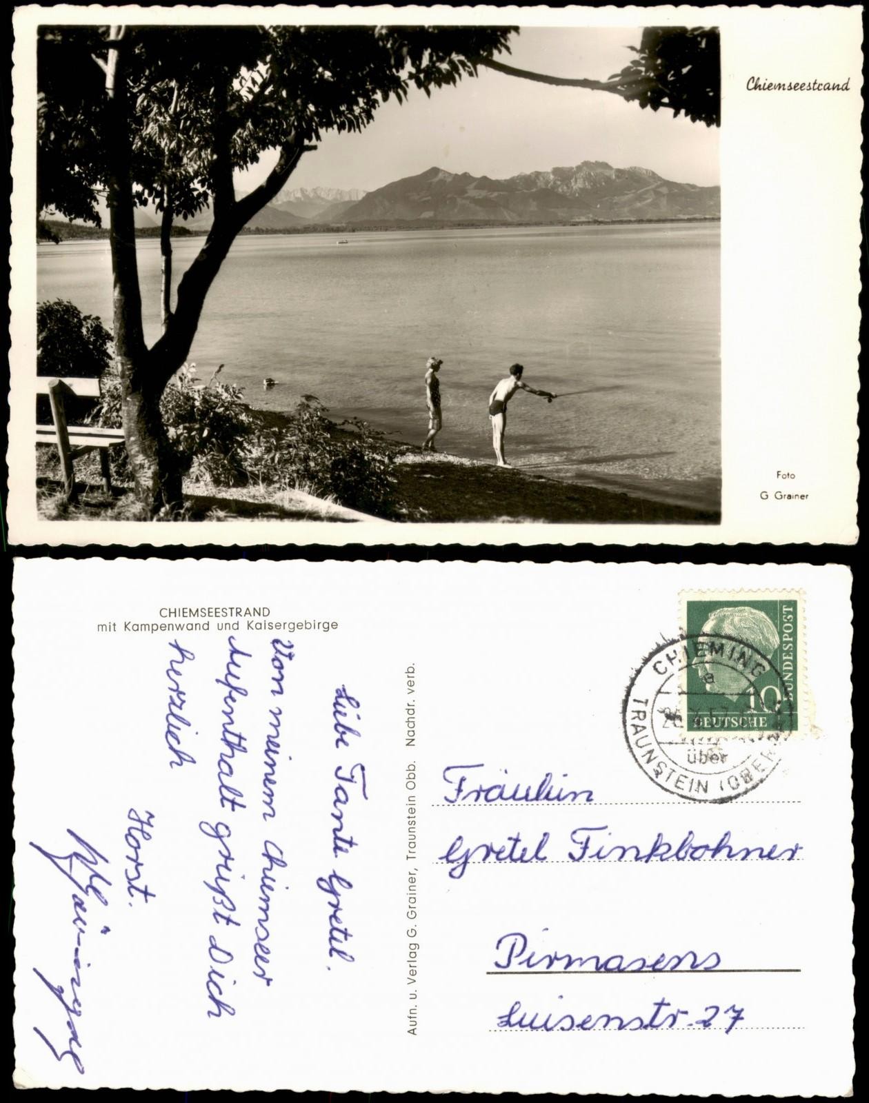Chiemsee Chiemsee beach-anglers 1957 used Country postmark and Traunstein