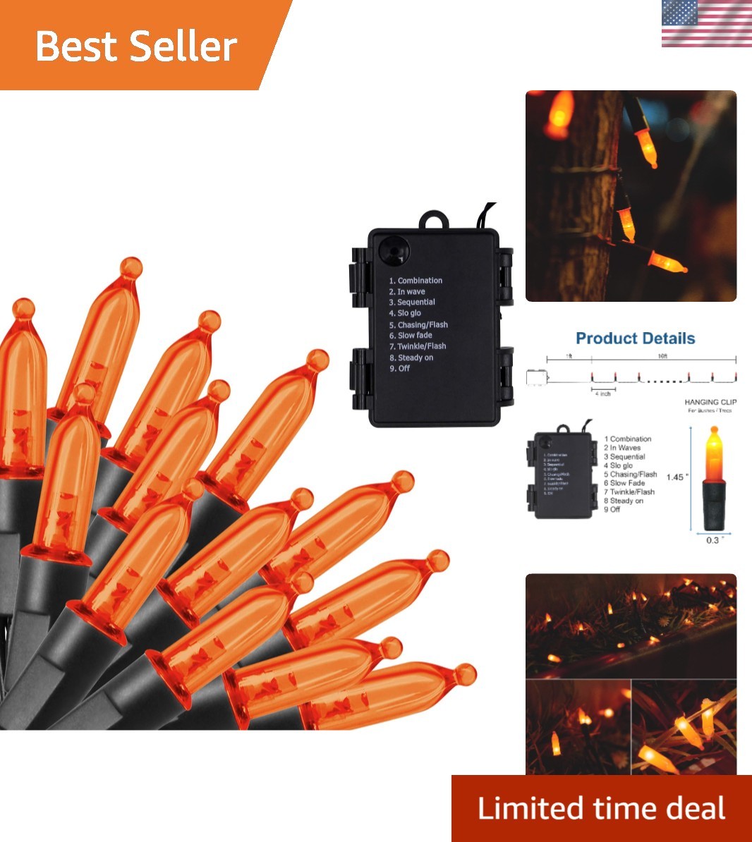 Versatile 17ft Indoor/Outdoor Orange LED Lights - 50 Count Halloween Decor Versatile 17ft Indoor/Outdoor Orange LED Lights - 50 Count Halloween Decor