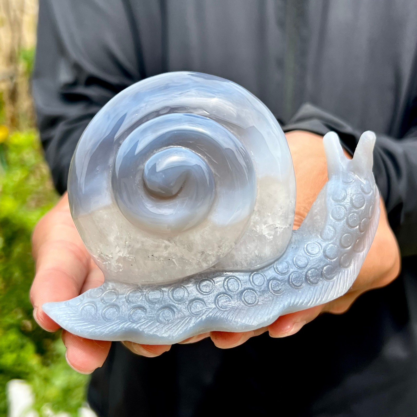 350G  Natural Agate Hand Carved Snail Crystal Healing Stone Decor With Stand