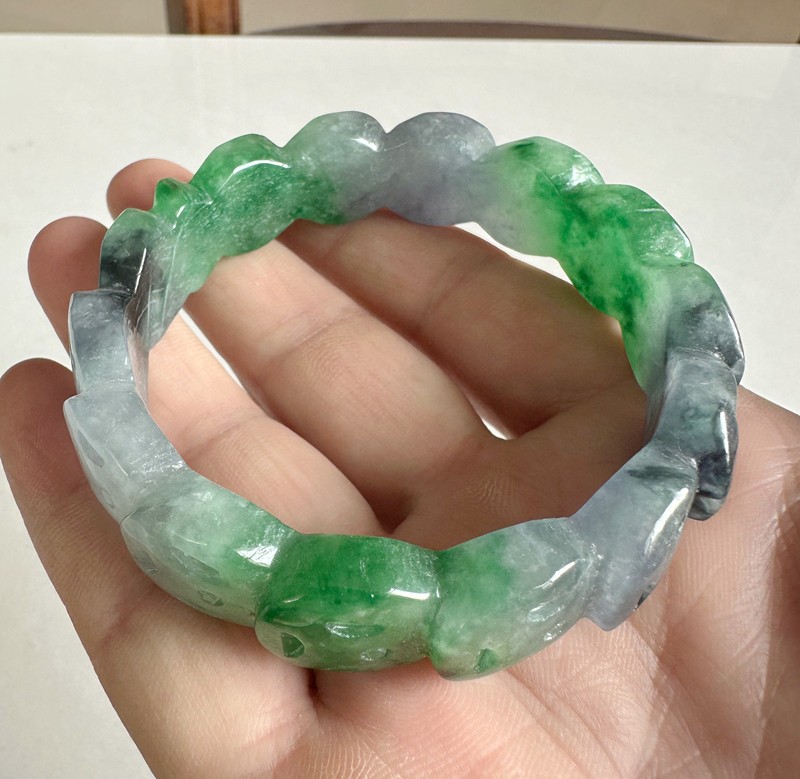 Natural Grade A Ice purple Green Jade jadeit Ancient coins bracelet bangle 59MM
