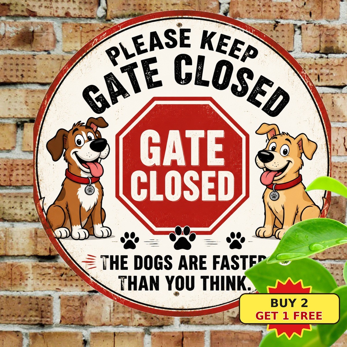 Please Keep Dog Gate Closed Tin Sign Cute Pet Warning Wall Decor 8x8