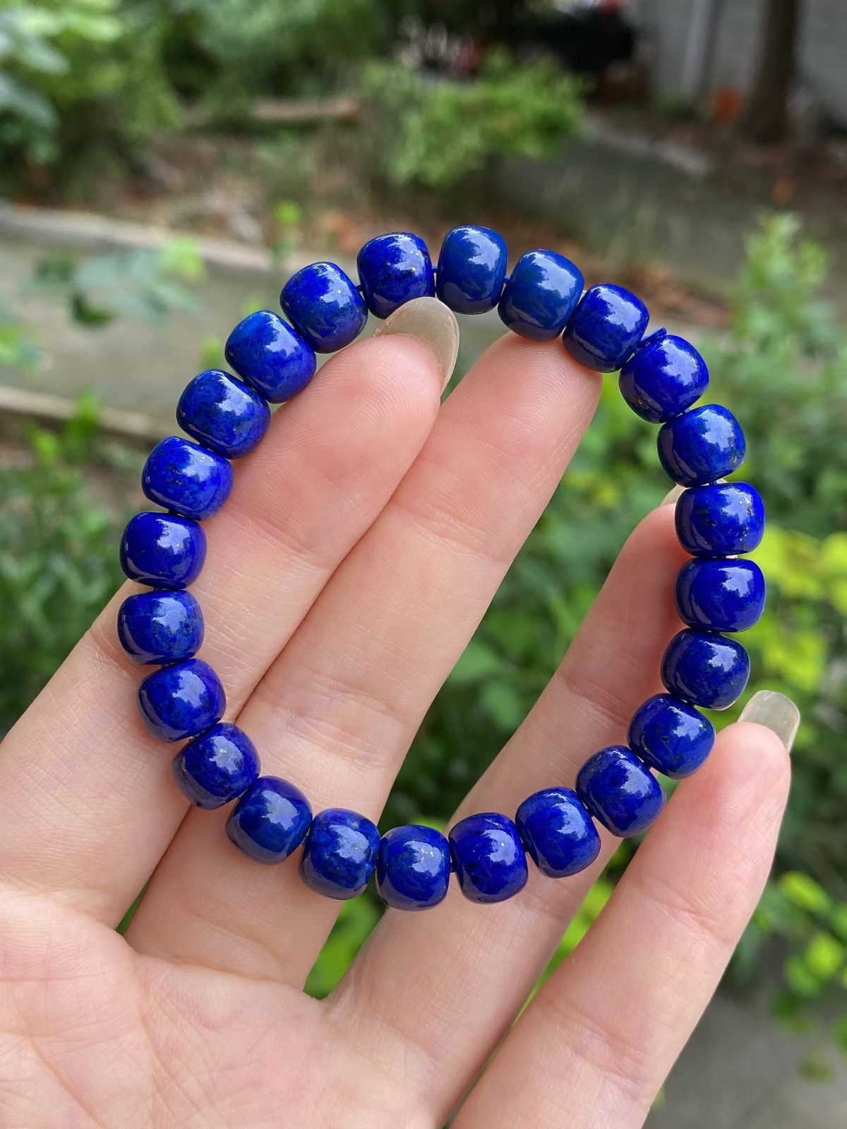 Beautiful Natural  Lapis lazuli  Gemstone Beads Bracelet  Adult Collector's Item