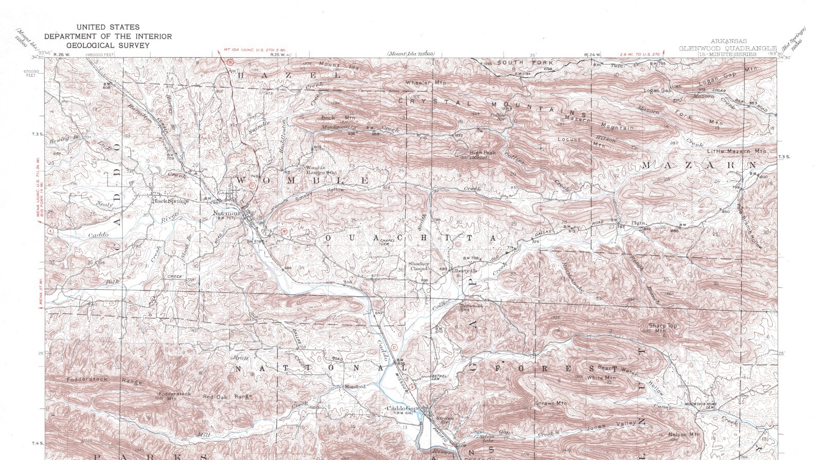 Glenwood Quadrangle Arkansas 1942 Topo Map USGS 15 Minute Topographic Glenwood Quadrangle Arkansas 1942 Topo Map USGS 15 Minute Topographic