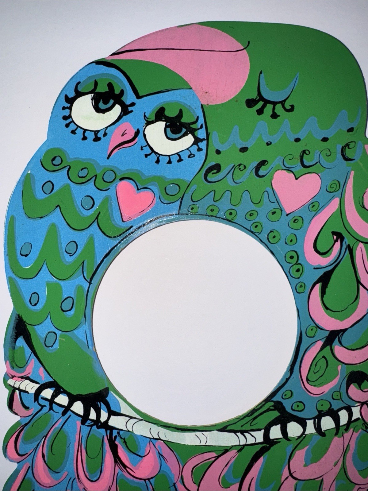 Vintage Two 1960’s-1970’s Hand Painted Psychedelic Neon Bird Frames Signed
