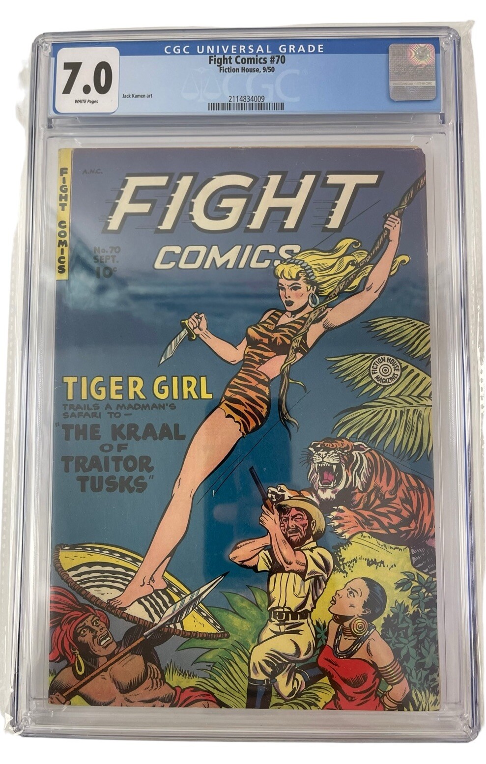 Fight Comics #70 CGC 7.0 Fiction House Golden Age Jungle Tiger Girl White Pages