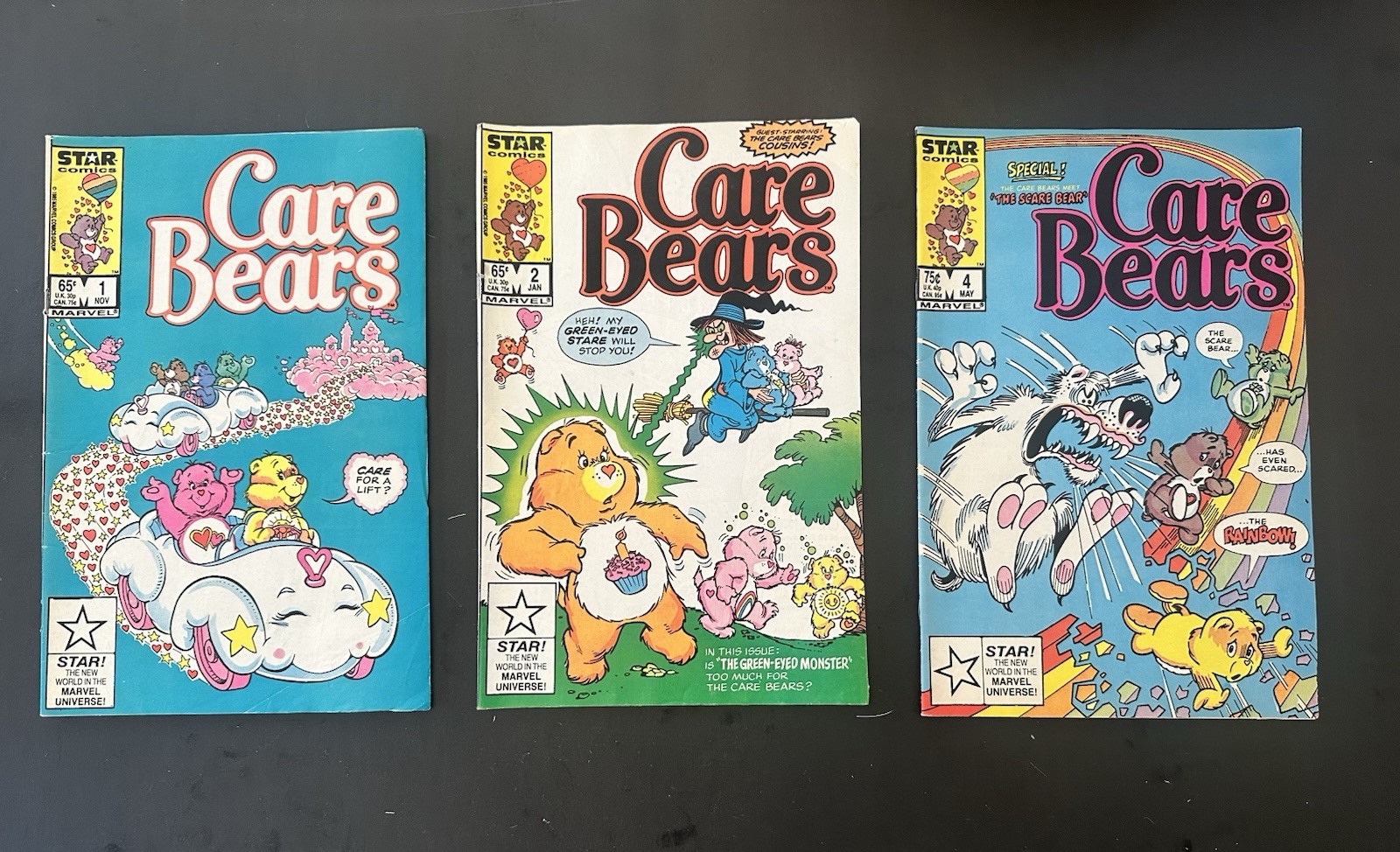 Care Bears Comic Book Lot #1, 2 & 4 Vintage 1985. Read Used Condition.