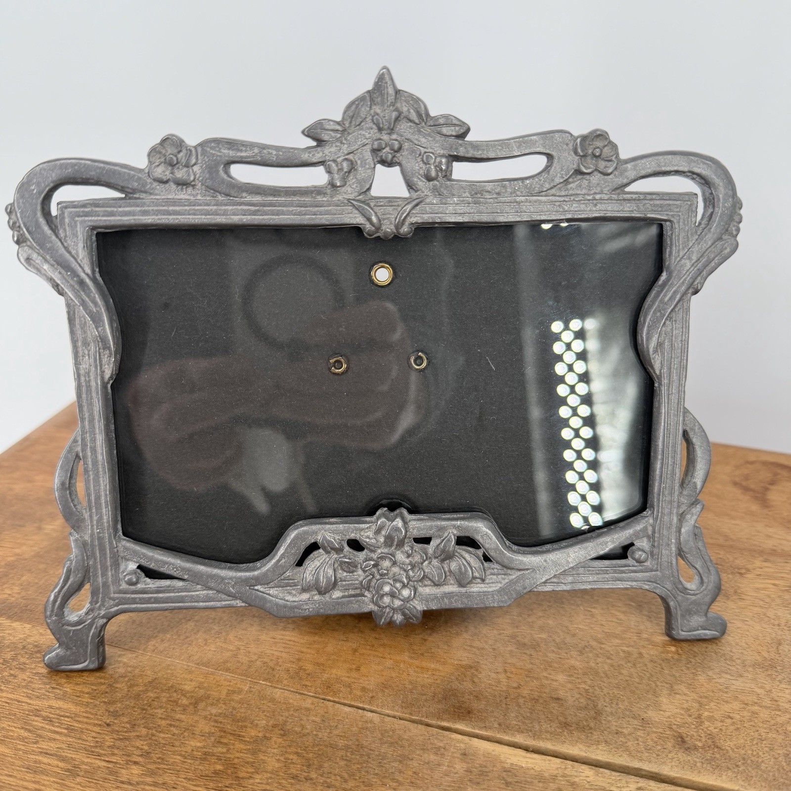 RARE VTG West German Pewter Picture Frame Ornate Art Nouveau Floral 3.5x5 Heavy