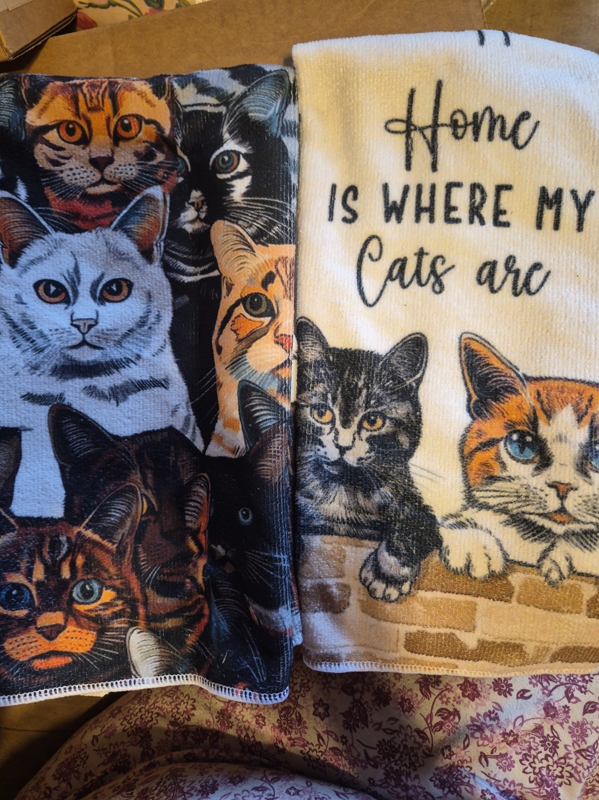 2 Cat Kitten Kitty Cat Hand Towels NEW Dish Cloths Vtg Nos
