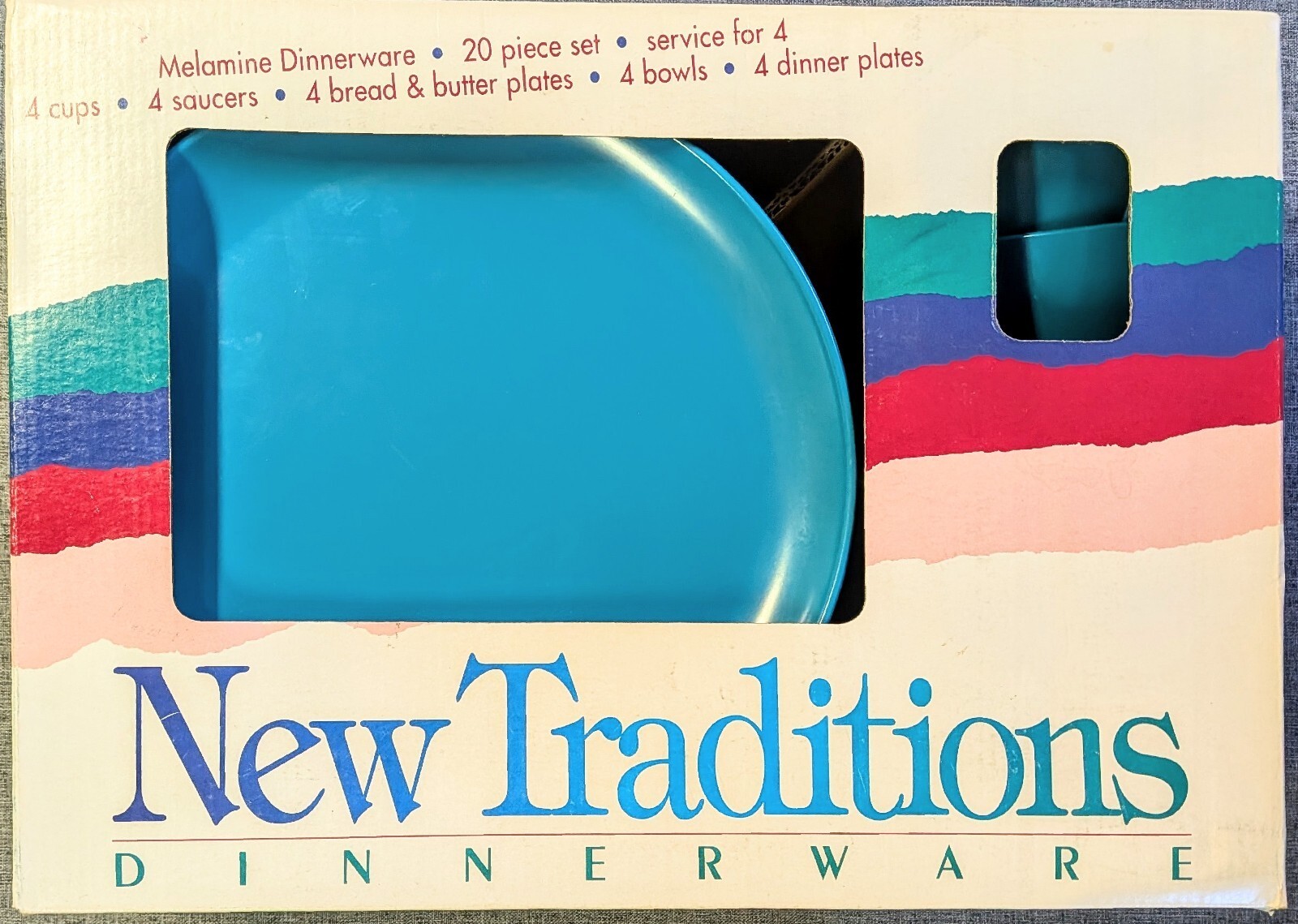 Vintage New Traditions Melamine Dinnerware Set 20 Piece Service for 4 Teal Box Vintage New Traditions Melamine Dinnerware Set 20 Piece Service for 4 Teal Box