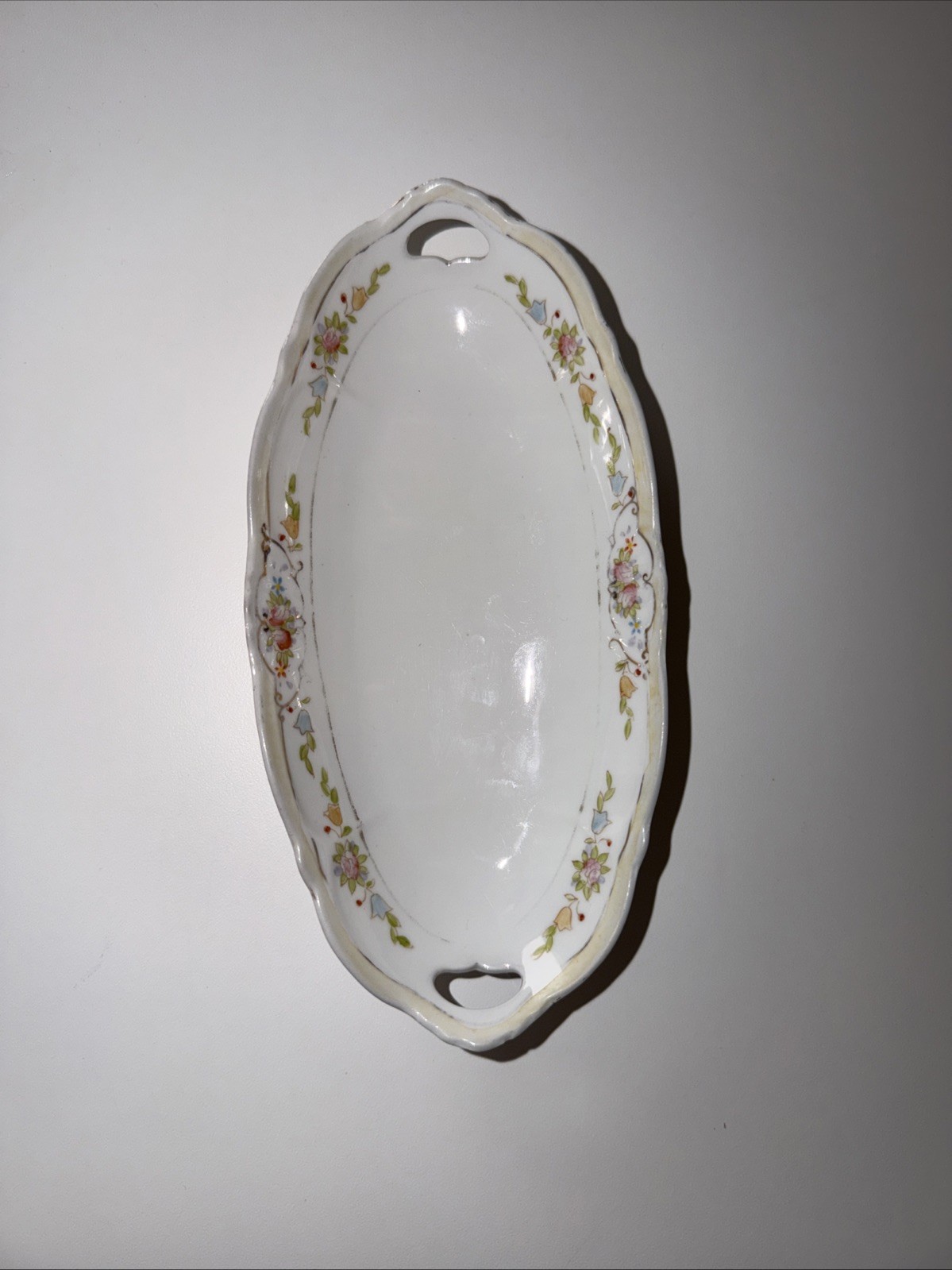 NIPPON Japan Handpainted Porcelain Relish Dish Vintage DoubleHandled No Chips