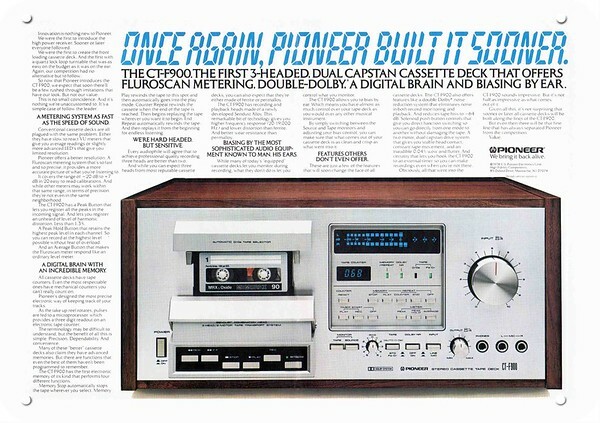 1978 PIONEER CT-F900 Stereo Cassette Deck 8-Track DECORATIVE REPLICA METAL SIGN 1978 PIONEER CT-F900 Stereo Cassette Deck 8-Track DECORATIVE REPLICA METAL SIGN