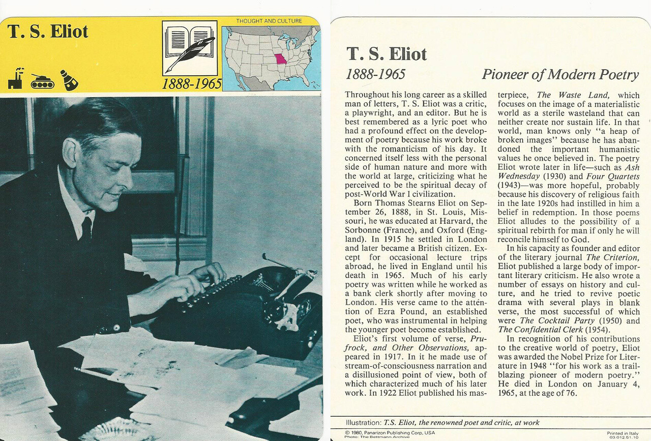 1979 Panarizon, Story Of America, #51.10 T.S. Eliot, Poet