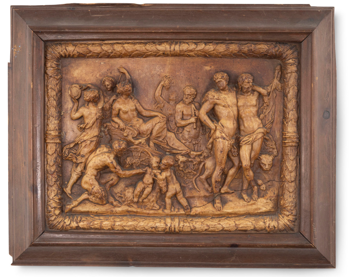 18th C French Terracotta Relief Plaque Triumph of Ariadne Greek Myth Framed
