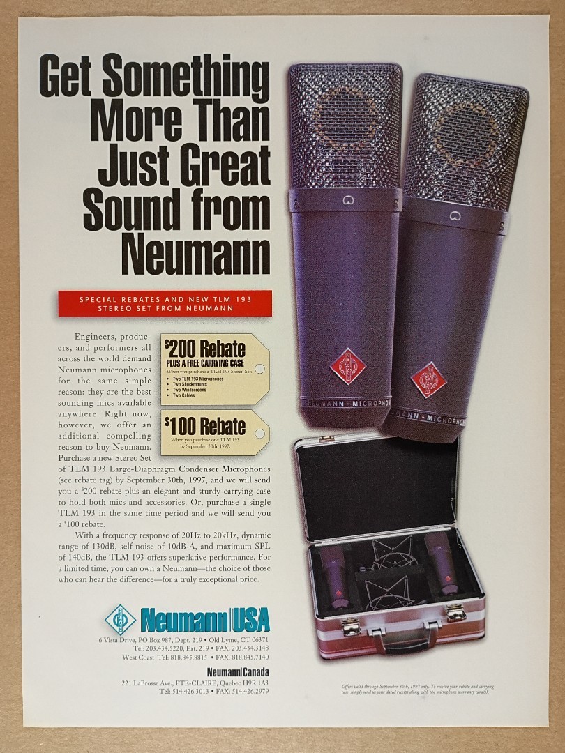 1997 Neumann TLM 193 Microphone vintage print Ad