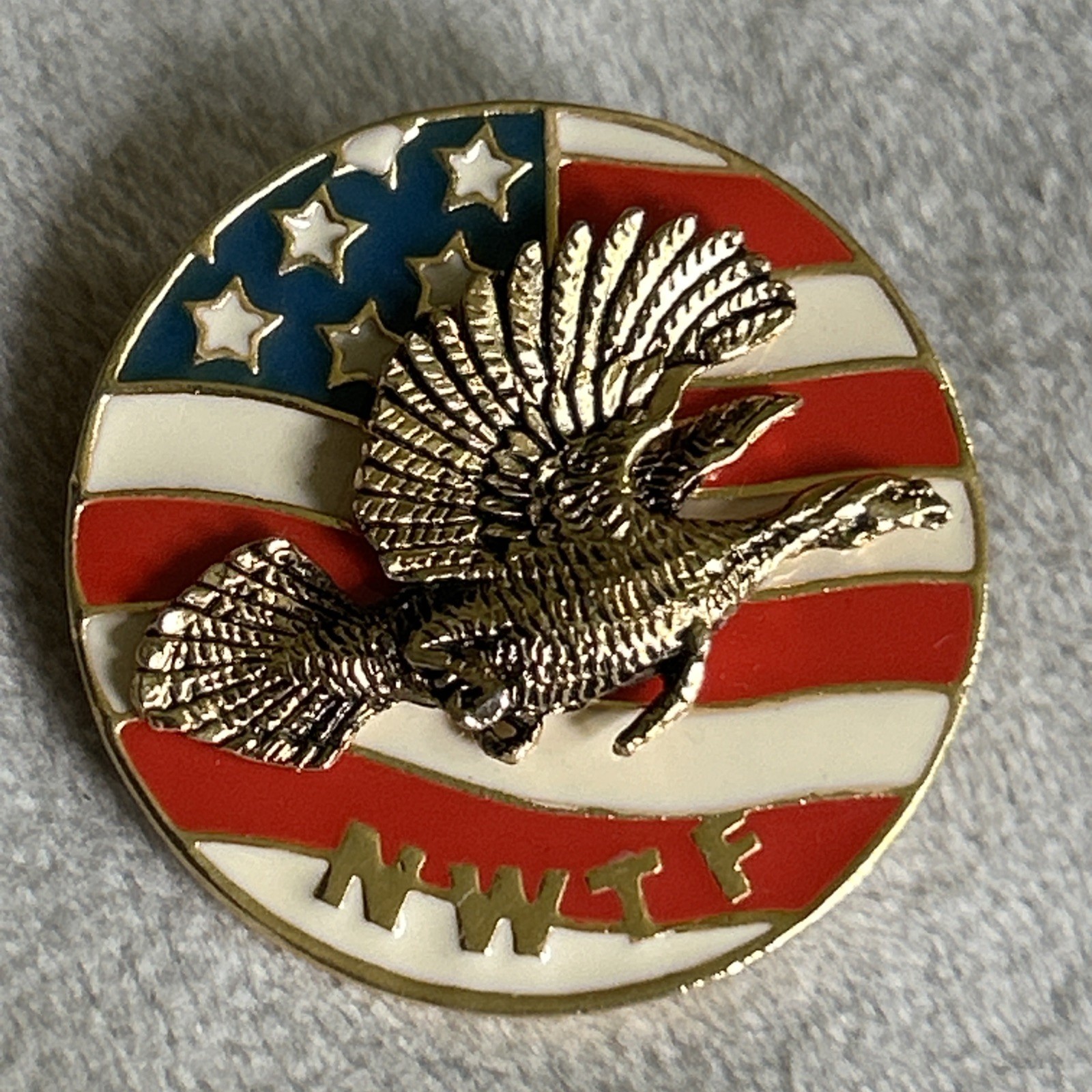 Patriotic 2002 NWTF National Wild Turkey Federation Flying Gobbler Lapel Hat Pin Patriotic 2002 NWTF National Wild Turkey Federation Flying Gobbler Lapel Hat Pin