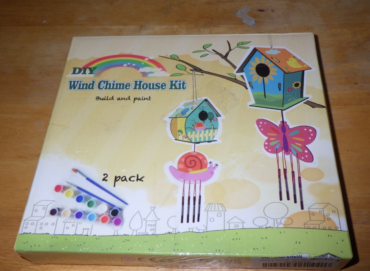 DYI wind chime house kit build paint 2 pack paint unused but dried up wood craft DYI wind chime house kit build paint 2 pack paint unused but dried up wood craft