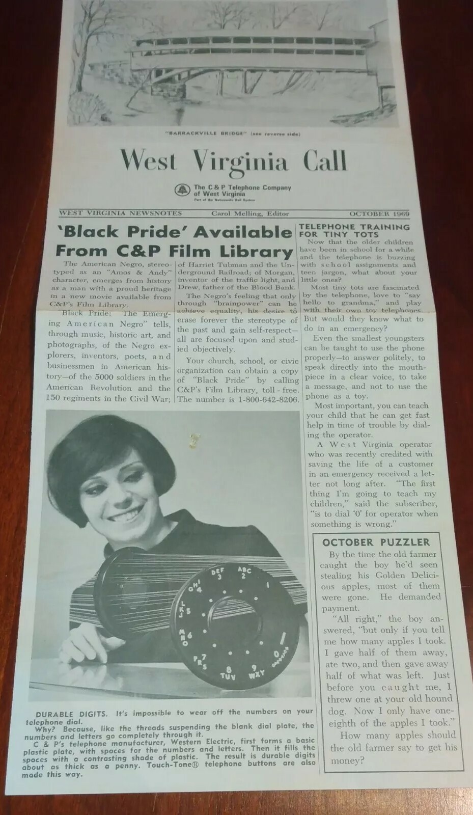 Vtg Oct 1969 West Virginia Call C & P Telephone Co Bell Newsnotes Black Pride
