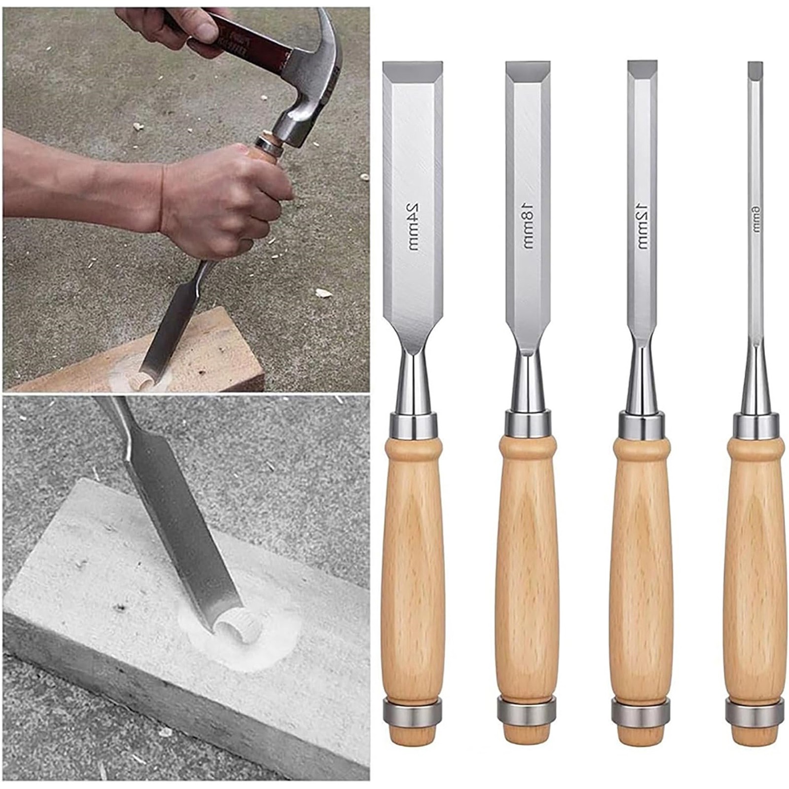 4X Carbon Steel Wood Carving Firmer Gouge Semicircle Wood Chisel Set DIY