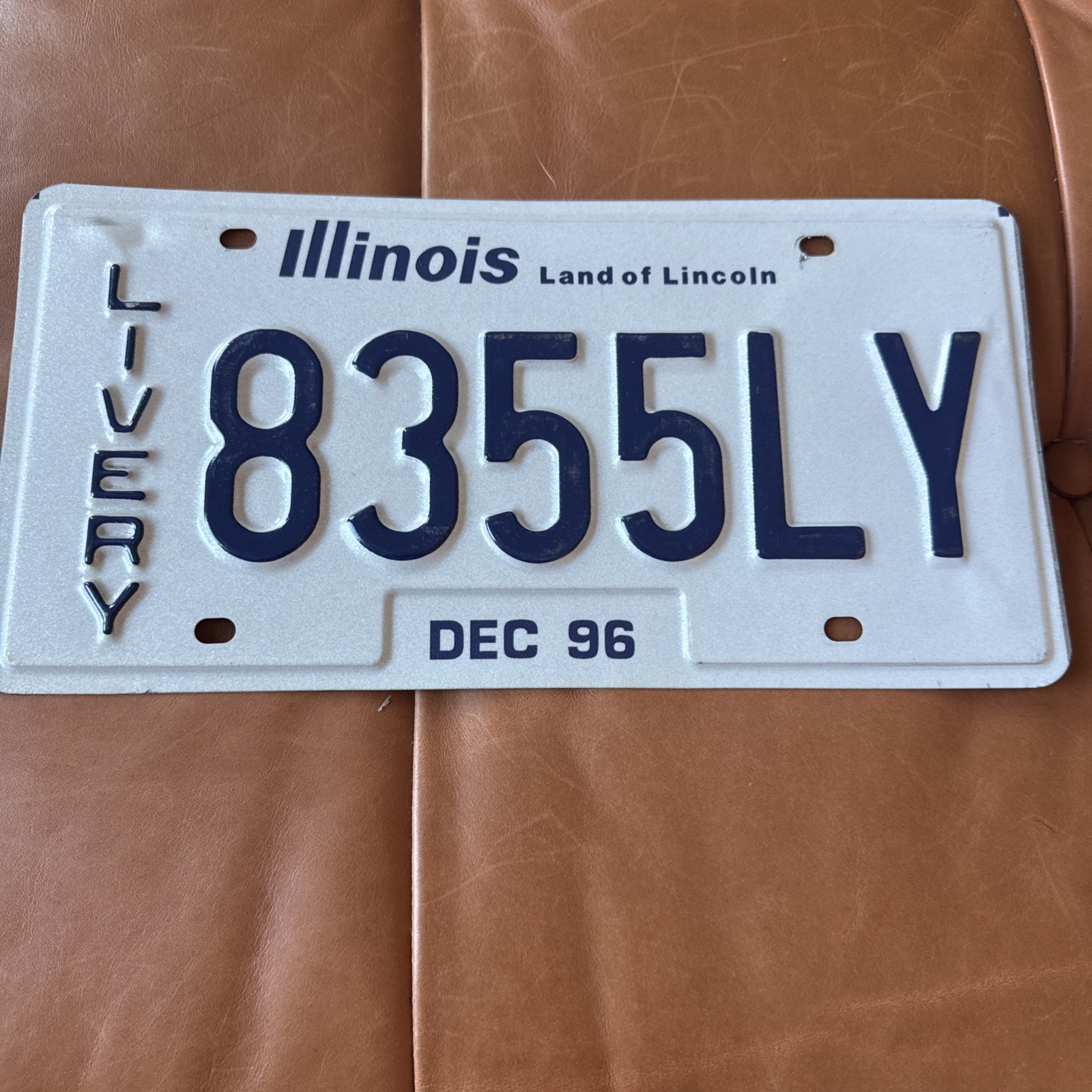 1996 Illinois LIVERY License Plate MINT Lincoln Taxi 🚕 Cab # 8355 LY STEEL