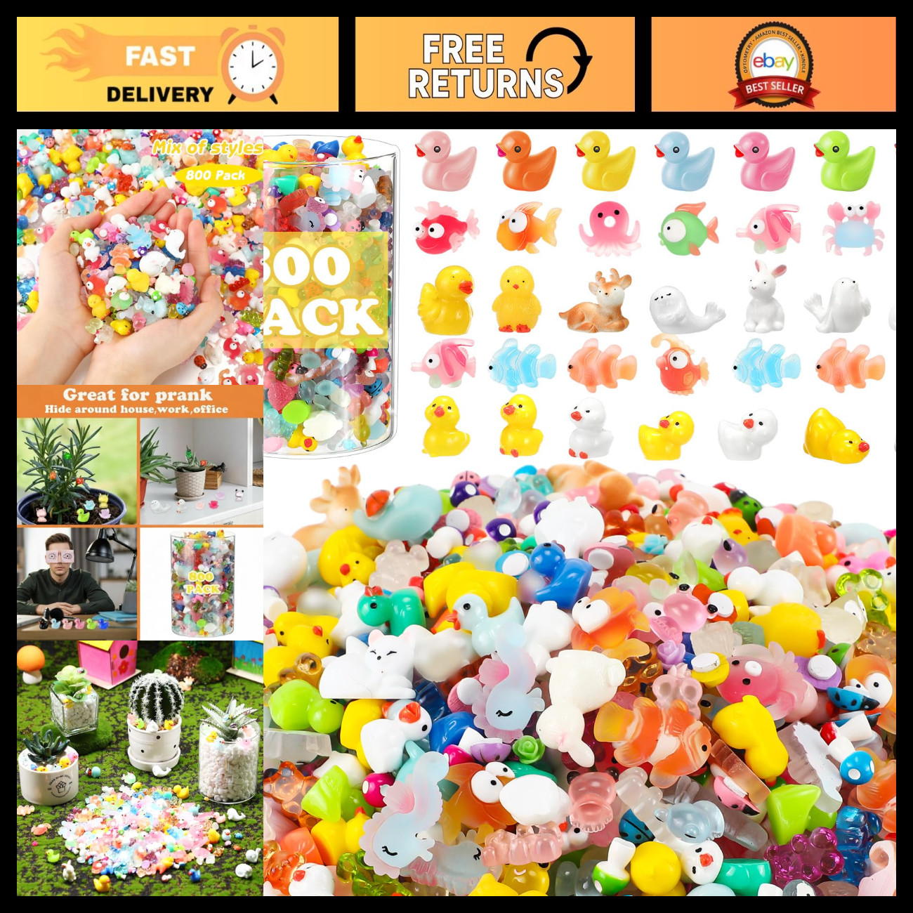 800 Pcs Mini Resin Animal Figures - Tiny Garden Accessories for Crafts & Decor