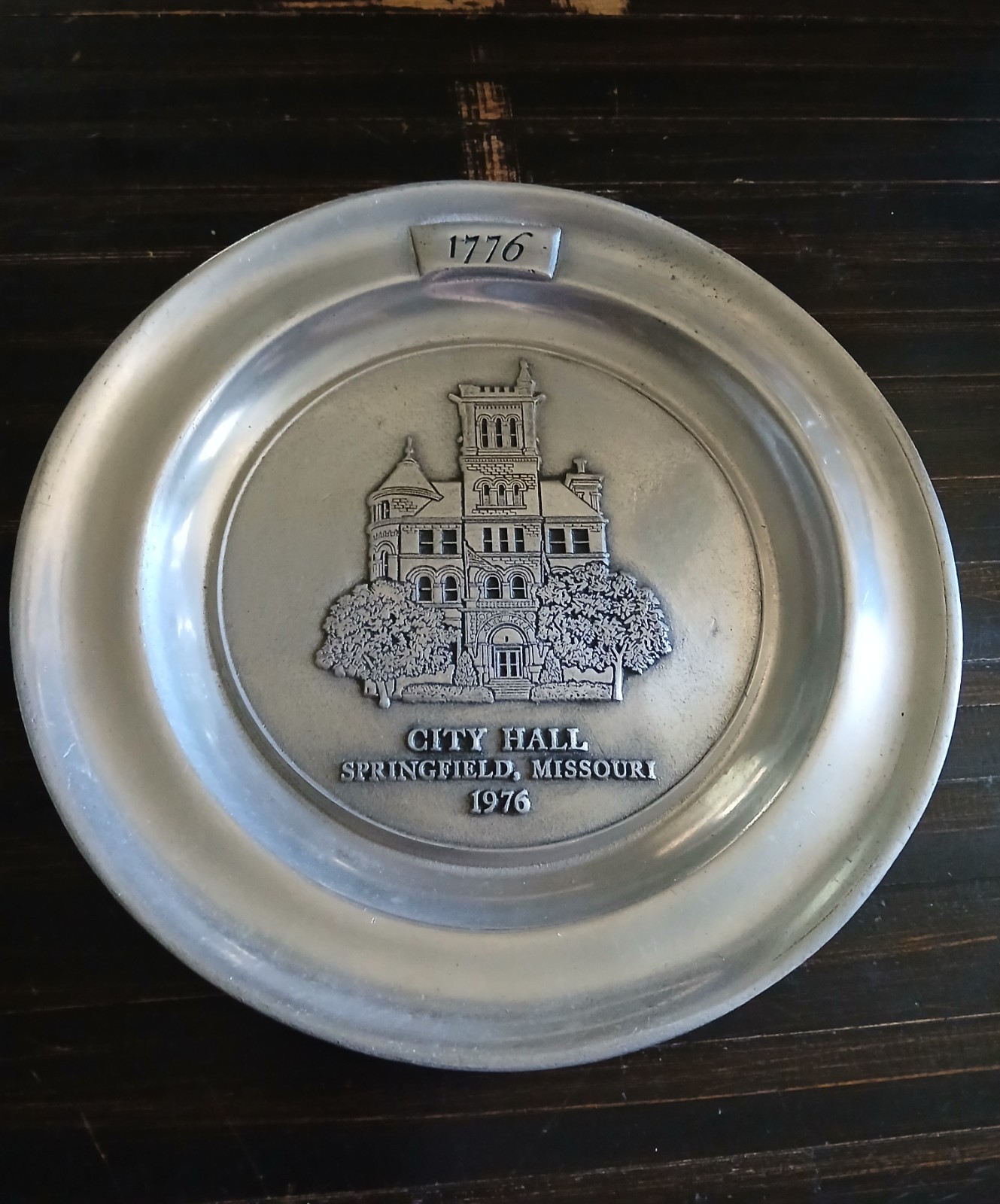 Vintage 1976 Springfield City Hall Pewter Plate 