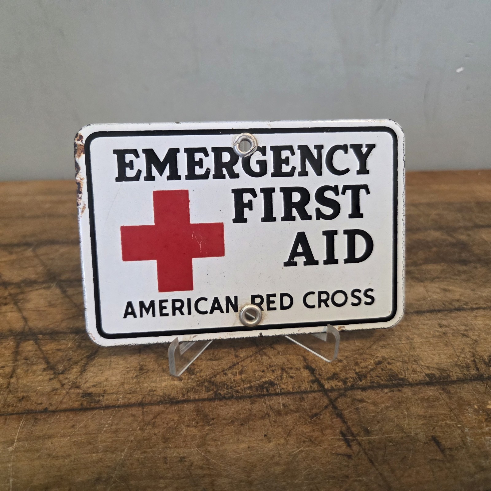 EMERGENCY FIRST AID - RED CROSS PORCELAIN SIGN 1940s-50s AUTHENTIC