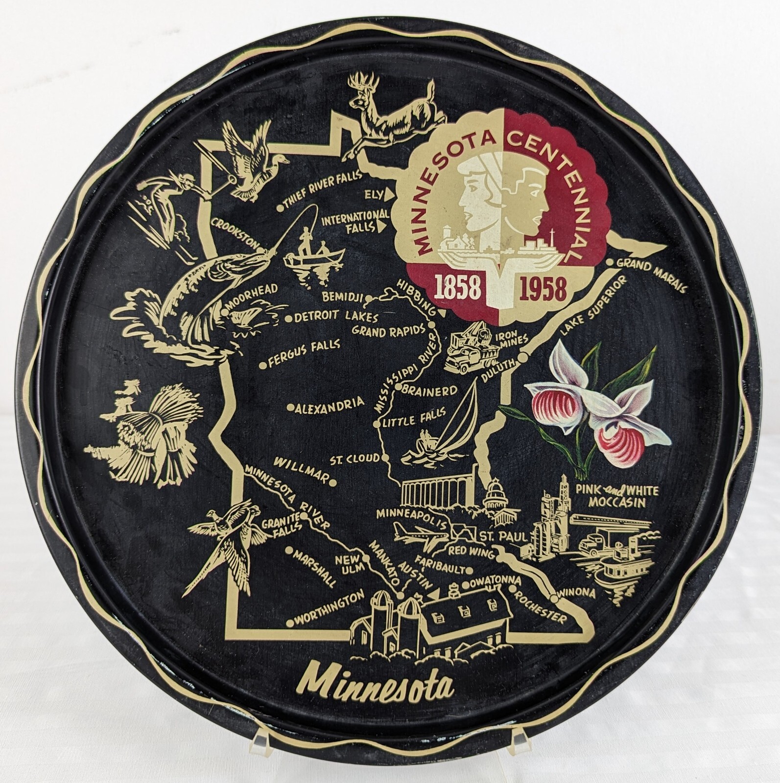 VTG 1858 -  1958 Minnesota Centennial Souvenir Serving Trays