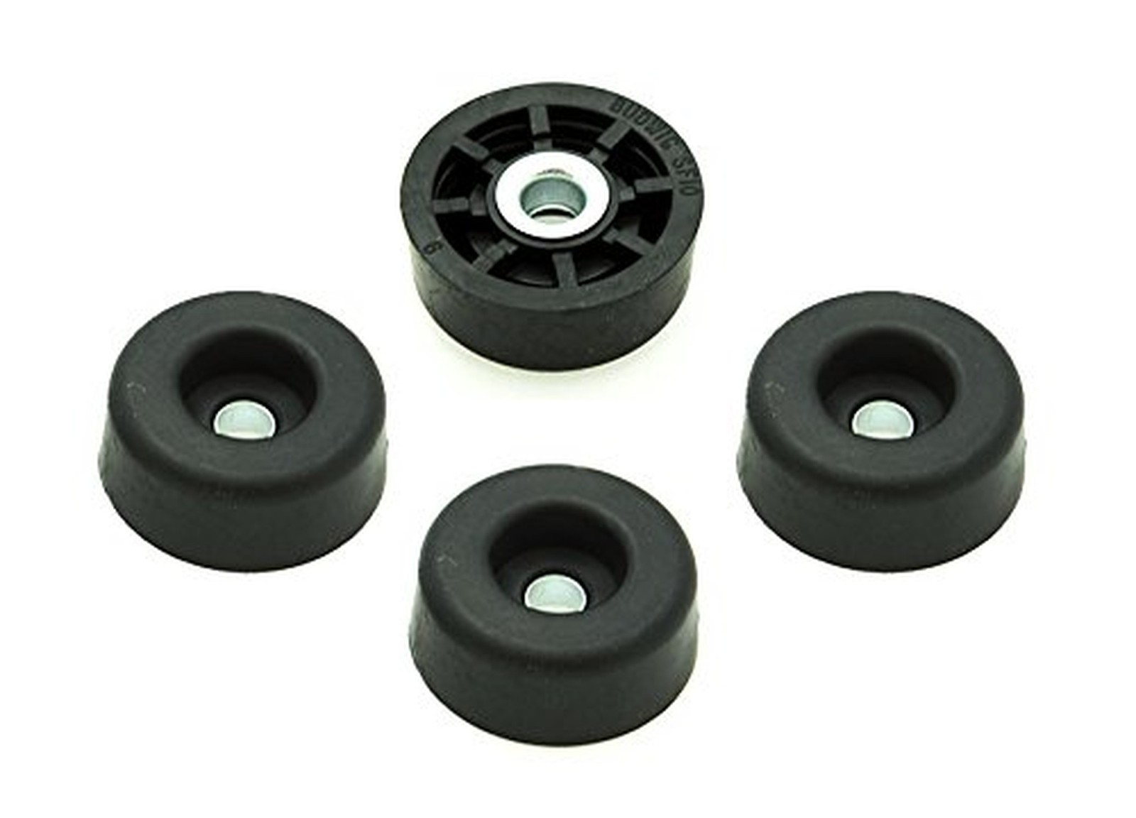 4 Standard Round Black Rubber Feet w/Metal Insert - .437” Tall x 1” 4 Standard Round Black Rubber Feet w/Metal Insert - .437” Tall x 1”