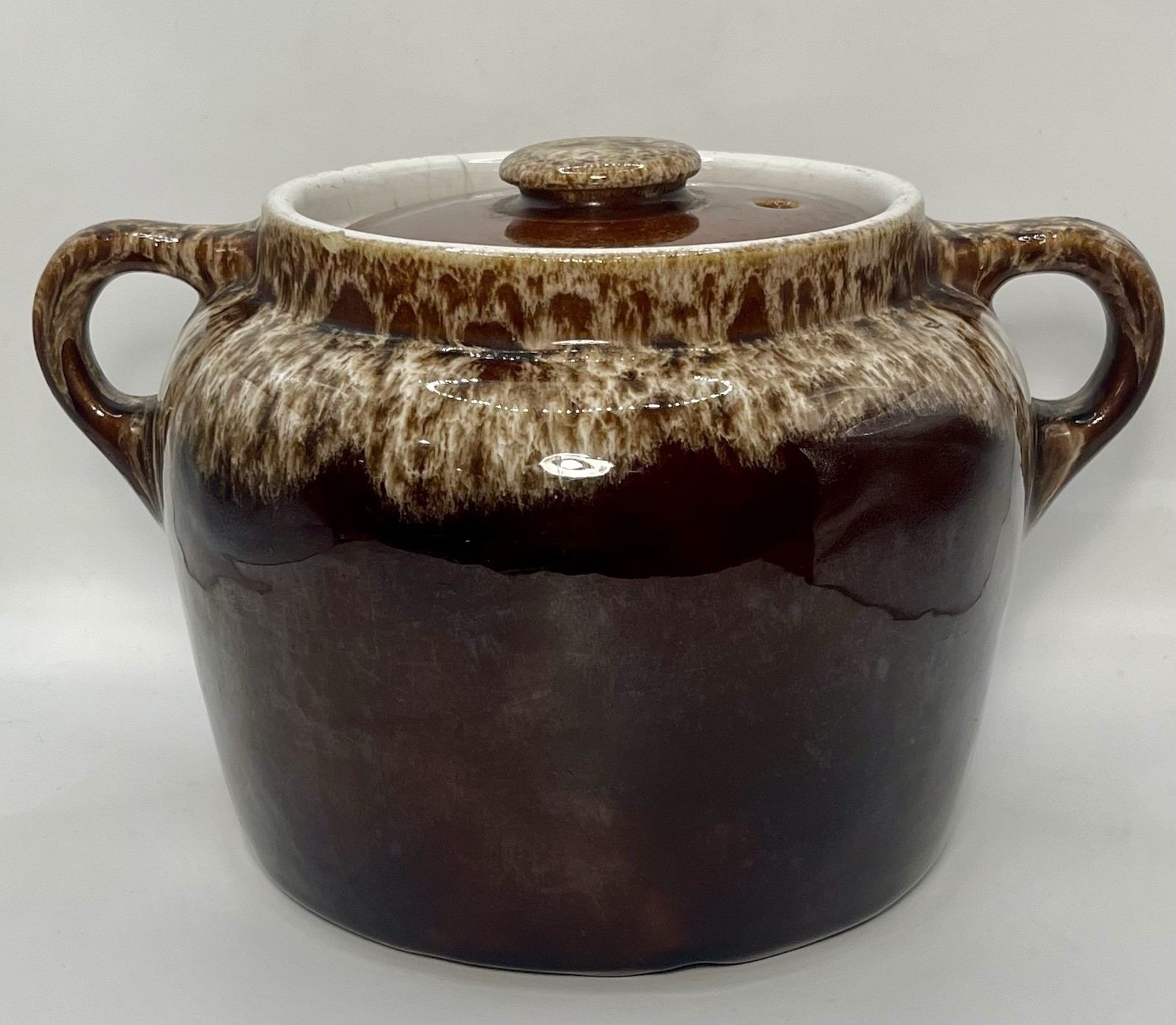 Rubel Bean Pot 2 Handled w/Lid Stoneware USA Made