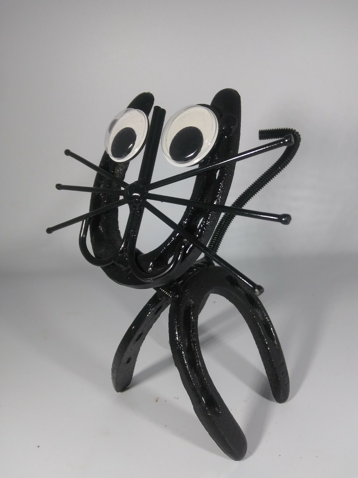 Horseshoe Cat, Kitten, Black Cat Figurine, Recycled Metal Art